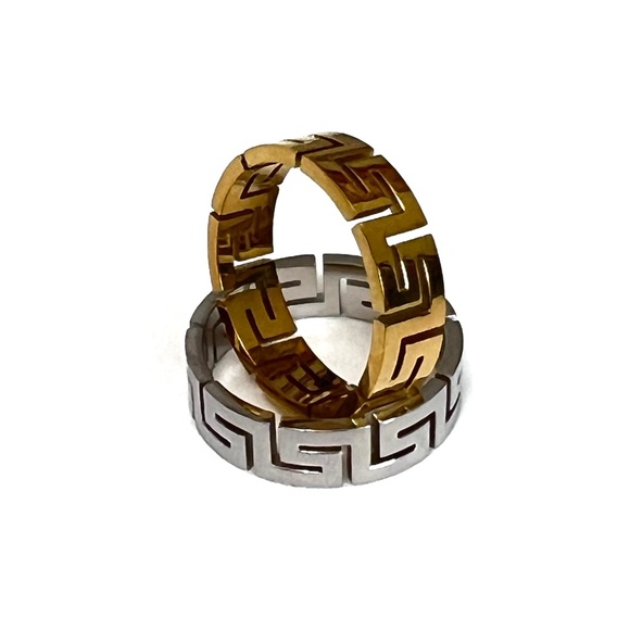 Statement Gold and Silver Geometric Pattern Rings - Picture 15 of 16